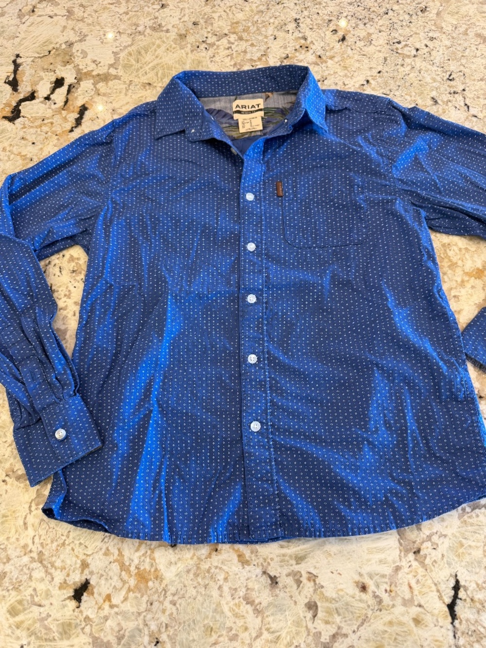Ariat Shirt Mens Medium M Button Down Long Sleeve Blue Floral Geometric Western